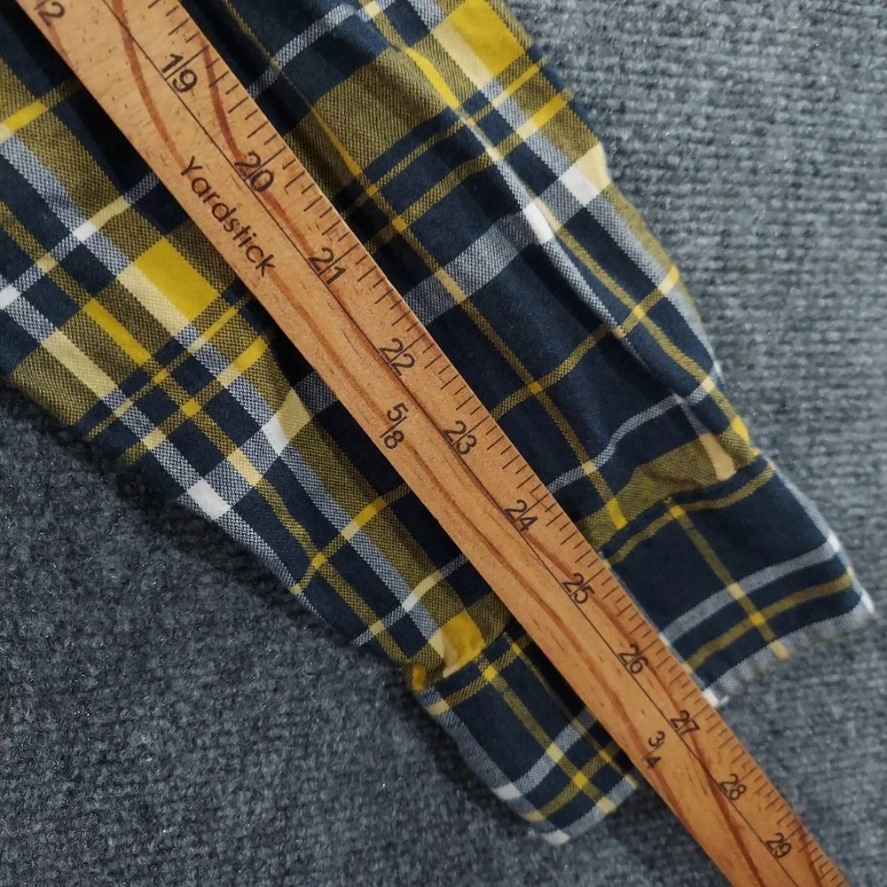 Banana Republic‎ Shirt Men XLT Tall Blue Yellow Plaid Flannel Slim Fit Untucked